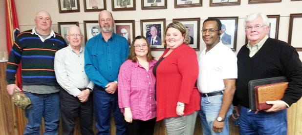 Grand Junction has installed its newly elected Mayor and Board of Aldermen. Pictured (l-r.): Aldermen Adrian Smith, James Holder, Robbie Bell, April Atkins, Courtney Breeden, Isaiah Hunt, and Mayor Curtis Lane.  