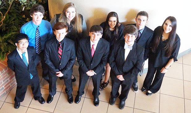 Participating Fayette Academy students were (pictured from left to right): Ryan Gersava (Sophomore), John Ferguson (Senior), Matthew Krosp (Junior), Anna Green (Senior), Blake Barron (Senior), Jill Grant (Freshman), Caleb Weatherly (Sophomore), Nick Polzin (Junior), and Emily Webb (Junior). Fayette Academy’s Band Director is Daniel Hinson.