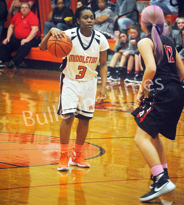 Middleton ladies keep win streak going Alexis Pledge handles the ball for Middleton in their win over Adamsville last Friday.