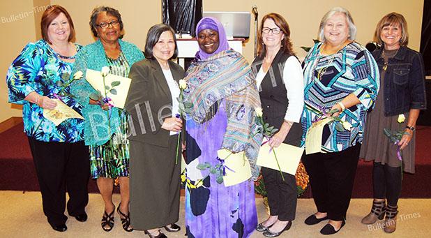 Pictured (l-r): Andrea Young, Opal Shay, Meryl Rice, Zulfat Suara, Cathy Hornsby, Amber Moore, and Lily Barns were honored at the BPW Ladies Night Out. Each of these ladies has served in public office, of been an activist fir women’s rights. 