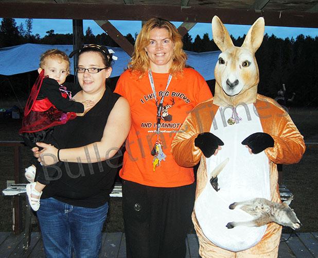 Big Buck Resort holds first annual Halloween Hoedown A costume contest was just one of the many activities at the first annual Big Buck Resort Halloween Hoedown. Photo (l-r) child’s costume winner Melia Velez being held by Katelyn Somers, Big Buck Resort owner Tina Garrison, adult costume winner Suzie Cole and her baby Kangaroo Jo Jo.