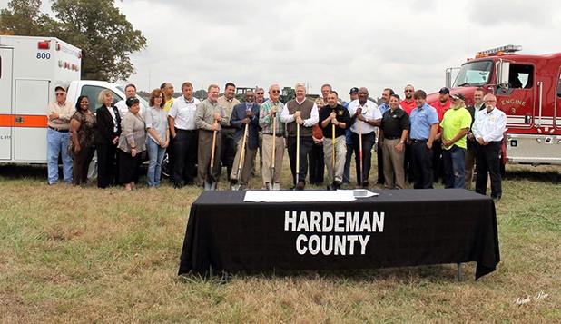 County breaks ground on new EMS building and fire station photo by Sarah Rice Hardeman County Mayor Jimmy Sain, Bolivar Mayor Barrett Stevens, along with members of the Hardeman County Ambulance Squad and the Bolivar Fire Department break ground on their new building on Wednesday, November 4. Photo by Sarah Rice