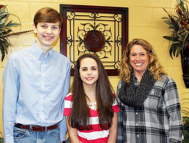 Pictured (l-r): Jake Cocke, Ragen Morris, and Tammy Bowling, geography bee sponsor