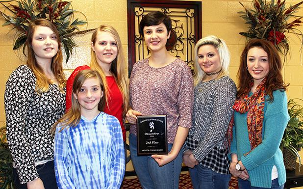 Winter Guard places in competition Pictured front row: Riley Melton. Back row: Madison Doyle, Amber Hilliard, Katherine Boozer, Allie Wade and Emily Waldon