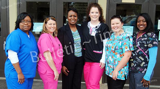 Pictured (l-r) Sherry Hoyle (school nurse), Jennifer Harris, Mary Ann Polk (BMS Principal), Beth Cossar (RN), Mary Beth Young, Latreace Brown. Not pictured: Patrena Minter.