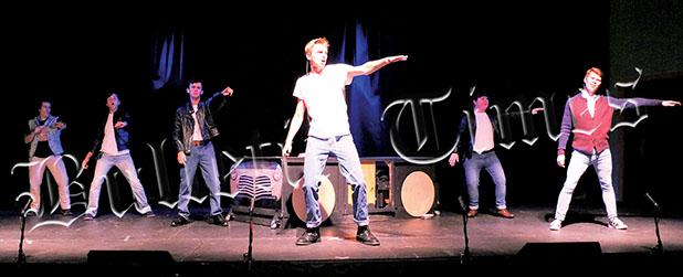 Grease Tickets on Sale at HCAC The Burger Palace Boys sing “Greased Lightning.” Photo by Ginger Tester