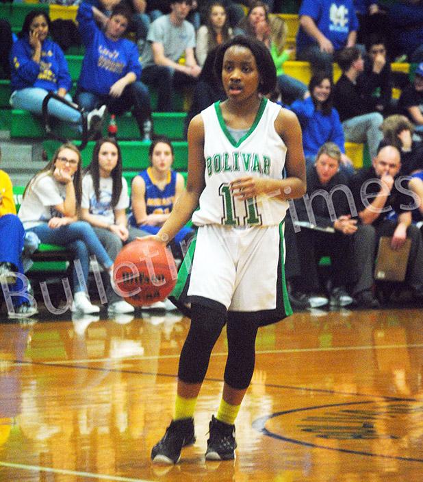 Hailey Hardaway brings the ball down court for Bolivar during Monday's win over McNairy County.