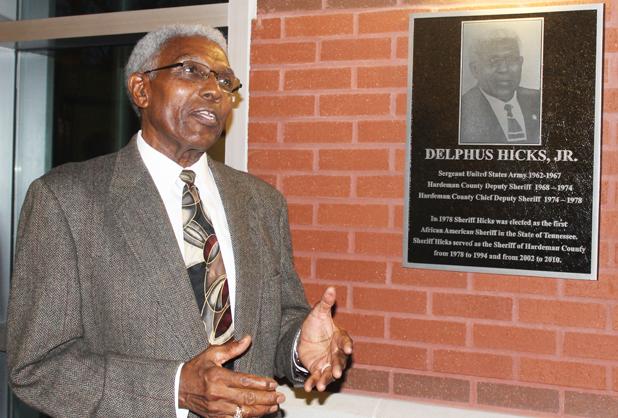 ‘Not just a hallway’ Former Hardeman County Sheriff Delphus Hicks Jr. spoke to his supporters during the dedication ceremony of the Delphus Hicks Jr. Corridor in the CJC on Friday, December 5.
