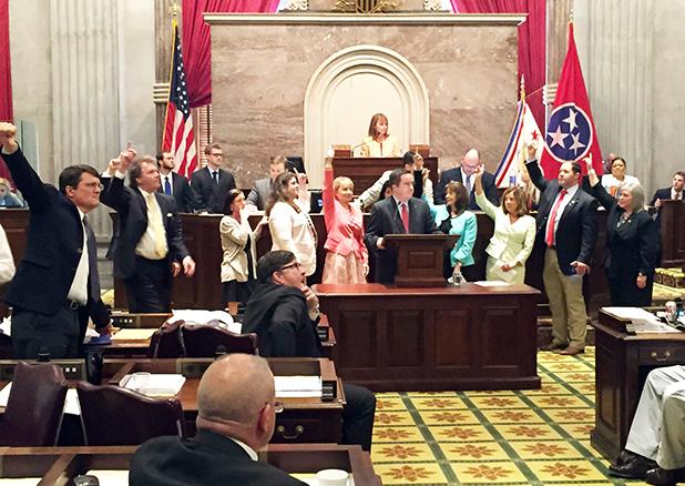 Tennessee lawmakers pass abortion bills Photo by Representative Jeremy Faison Members of the Tennessee House of Representatives celebrate the passage of abortion bills requiring 48 hour waiting periods and informed consent.