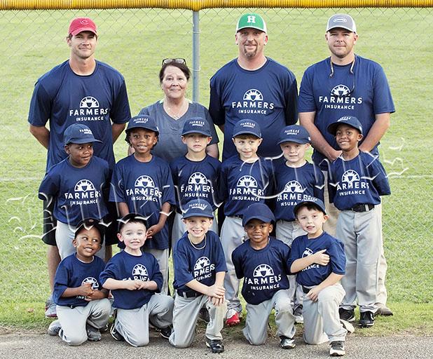 Farmers Insurance Wins Bolivar Dizzy Dean 6U Farmers Insurance Front Row (l-r): Lemario Jarmon, Jr., Weston Fisher, Dalton Smith, Camden Beauregard, Tate Zawacki; Middle Row (l-r): Jaden Robertson, Damarion Jarmon, Cooper McMahan, Keaton Overton, Mason Sowder, Kedan Scott; Back Row Coaches (l-r): Justin McMahan, Barbara Gammel, Bryan Smith, Ryan Zawacki.