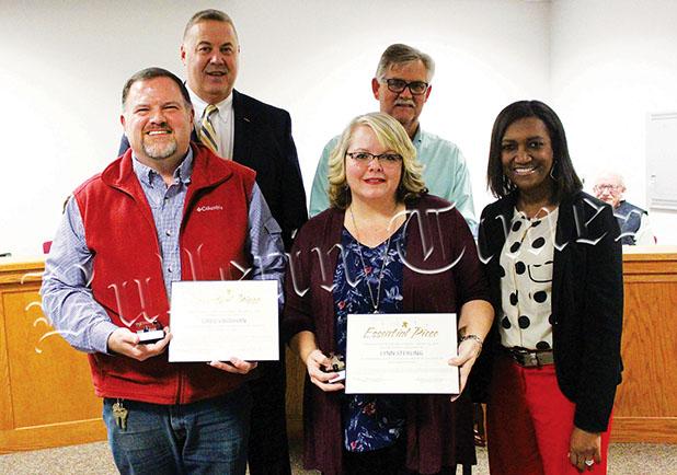 Schools Award Volunteers Photo left to right: Vaughan, Superintendent of Schools Warner Ross, Sterling, School Board Chairman Bobby Henderson, and Bolivar Central Principal Cameshia Emerson. Photo by Paul Steinsultz.
