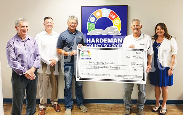 Photo left to right: Hardeman County School Board Member Gene Ross, David Harrod of Aeneas, Tony Kirk, Hardeman County Schools Chairman Bobby Henderson, and Hardeman County Director of Schools Dr. Christy Smith.