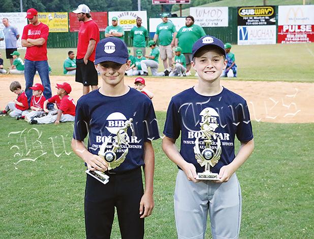Devin Woods (left) was given the pitching award, while Jake Kelly (right) won the hitting trophy.