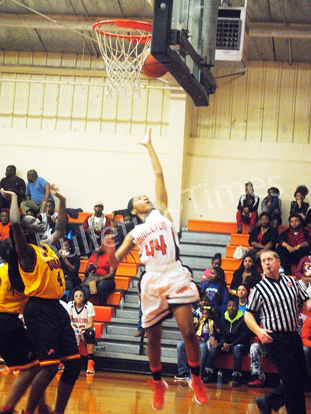 Kaylan Parks goes for a layup during the Middleton ladies win over W.E.B. DuBois.