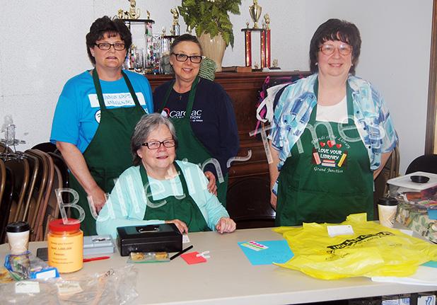 Pictured,  seated: Billie Gatewood. Standing (l-r) Donna Lane, Christine Weatherly, Wanza Taylor (Librarian)