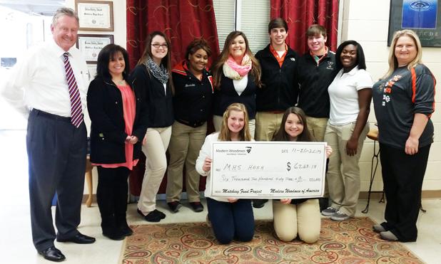 Modern Woodmen presented check to MHS HOSA class Modern Woodmen Matching Fund check presented to Middleton High School HOSA class. Pictured, back row (l-r): Ronny Clift, Modern Woodmen Representative, Carla Doyle, HOSA class leader, Kaitlyn Smith, Shemeka Sain, Kristina Flores, Jake Hall, Austin Roberts and Trekeldra Stinson. Front row, (l-r): Morgan Mills and Jessie Willis.