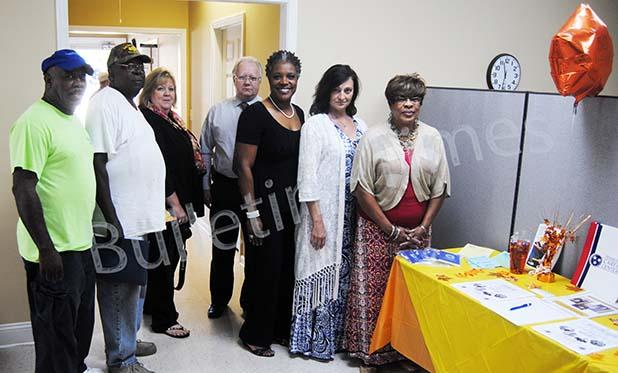 SCSEP staff members at their open house, (l-r) Jimmy Robertson (SWHRA transportation driver), James Loyde (client), Angie Scott (SWHRA marketing rep.), Jimmy Bell (WIOA director), Jeanette Lockett (WIOA career advisor), Merita Stone (WIOA MIS coordinator), and Ophelia Parks (SCSEP coordinator).    
