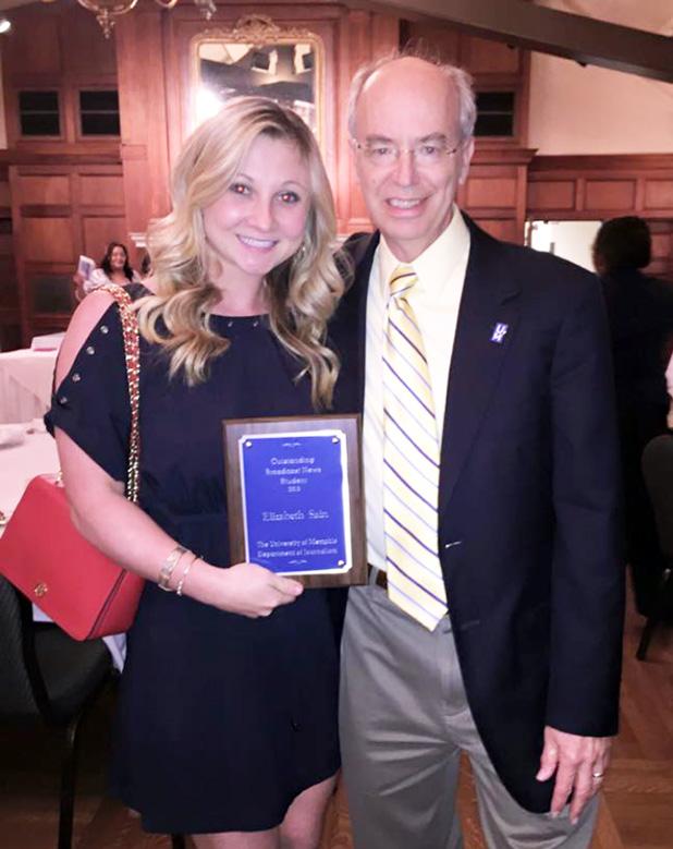 Elizabeth Breeden Sain is pictured with University of Memphis Department Chairman David Arant 