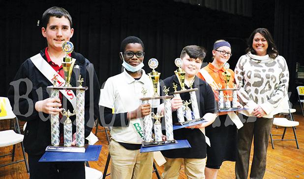 Photo: McMahan, Wilson, third-place finisher Easton Howell of Hornsby Elementary, fourth place finisher Annalyse Patterson of Middleton Middle School, and Hardeman County Director of Schools Dr. Christy Smith. 