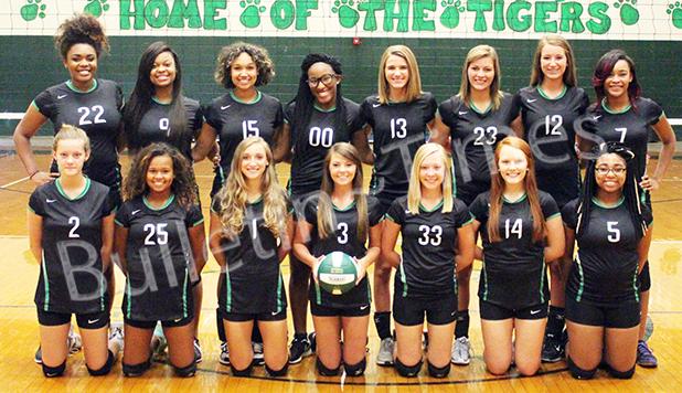 Tiger Volleyball Enters Fourth Year front row: Laney Seever, DeeDee Traylor, Hannah Pattat, Allie Turner, Harley Morris, Keaton Sisk, Star Blair. Back row: Jaylan Armour, Tamia Puckett, Mona Traylor, Kay Brown, Bailee Barnes, Chloe Seever, Dallas Williams, Lejerica Young.