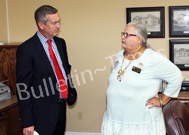 Tennessee Secretary of State Tre Hargett and Hardeman County Administrator of Elections Amber Moore. Hargett visited the Hardeman County Election Commission on October 20 during early voting hours. 