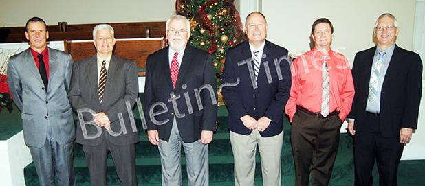 Former pastors of West Memorial Baptist Church Bruce Coleman, Randy Latch, David Chappell, Mark Duggin, current interim Pastor Adam Holloway, and Minister of Music for the last 32 years, Stephen Wood.