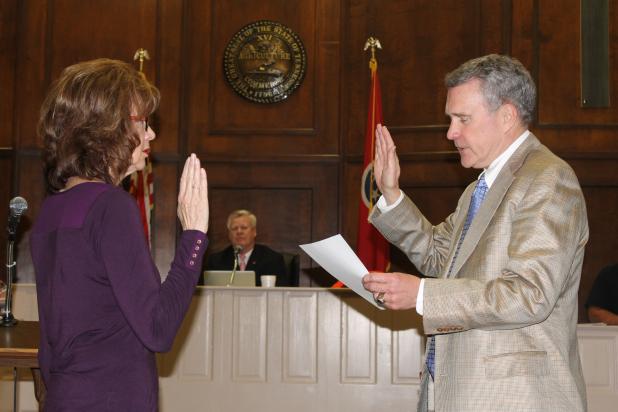 Connie Young was sworn in by Charles "Chip" Cary as County Commissioner on Tuesday, March 17, after being unanimously voted in by the commission to complete her son, David Young's, term in office after David passed away in February. Article Image Alt Text