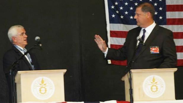 OCE complaint filed against Blackburn Democratic nominee Dan Cramer (top left) and former Republican candidate Jacob Brimm have filed a complaint with the Office of Congressional Ethics for Congressman Marsha Blackburn’s (inset) staff member Johnny Blakely (top right) attending Election Debate 2014 in Bolivar in Blackburn’s absence this past July.