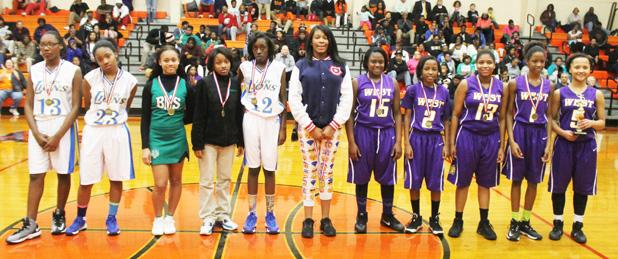 Girls and boys all Tournament Team Awards Girls all Tournament Team Awards went to Errion Bells, Fayette East (not pictured); Hailey Hardaway, Bolivar; Kemya Allen, Bolivar; Jamcia Sangster, Whiteville; Justice Robertson, Whiteville; Phakaria Sharp, Whiteville; Jakirya Jones, Fayette West; Khaila Richardson, Fayette West; Kamyia Ransom, Fayette West; and Shaniah Tate, Fayette West. Tournament MVP was Jayla Cole, Fayette West, and Coach of the Year was Kathleen Croley.