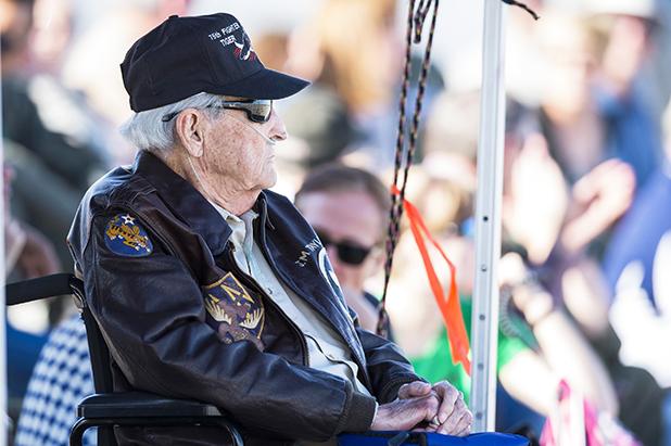 Photo: J.M. Taylor, World War II veteran and prisoner of war, watches a combat search and rescue demonstration during the 75th Anniversary Flying Tiger Reunion, March 10, 2017, at Moody Air Force Base, Ga.