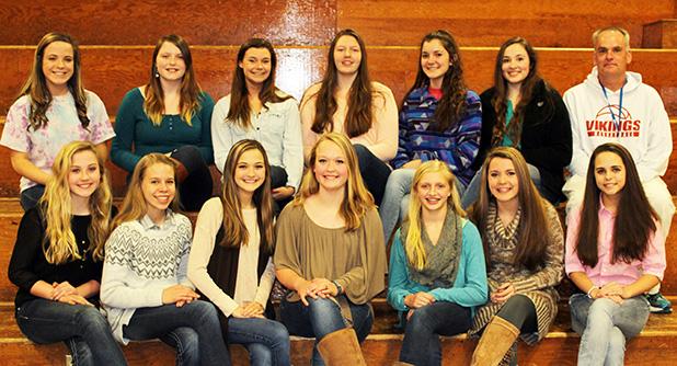 Seventh and eighth grade Lady Vikings finish winning season Pictured front row: Lizzie Rhea, Emily Grantham, Alyssa Adair, Hadley Middlecoff, Kaylin Crider, Madison Moffatt, Ragen Morris. Back Row: Anna Redmond, Madison Doyle, Megan McClure, Kayla Huff, Autumn Gaither, Lauren Alexander and Coach Shane Russell