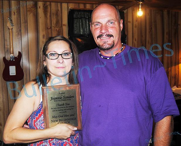 New Beginnings Church honors youth minister New Beginnings House of Praise Youth Minister Jeannie Sanders and Pastor Johnny Sanders.