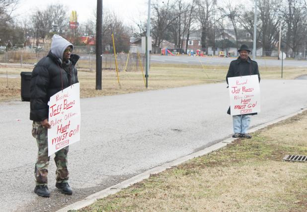 CORR members stood outside BCHS on Monday, February 2, to protest an incident which occurred during the bomb threats last week at the school.