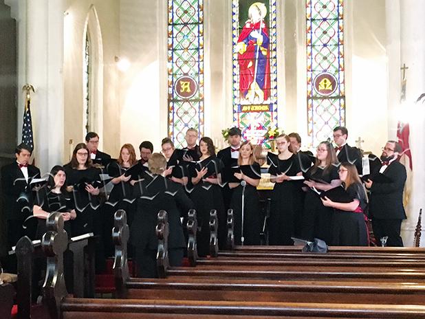 The Freed-Hardeman University Concert Chamber Choir sang at St. James Church. Photo by Ginger Tester.
