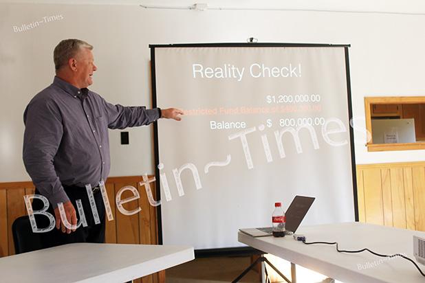 Sain holds town hall meetings Hardeman County Mayor Jimmy Sain provides an update on the county’s financial situation during a town hall meeting in Toone.