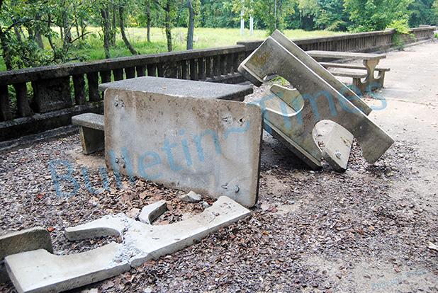 The Bolivar City Council is offering a $500 reward for information about who vandalized these picnic tables.