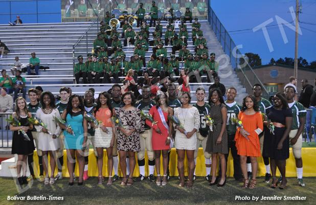 The 2014 BCHS football homecoming attendants were escorted into the court by Tiger football team members. Pictured (l-r): Emma Burnett, Jace Molina, Alexis Ford, Andrew Sturgis, Jardeja Cheairs, Kylan Cross, Nakeeta Franklin, Keyon Crisp, Mallory Lowery, Deitrick Mason, 2014 Football Homecoming Queen Kyelin Walker, Javonte Crisp, Shelby Jimmerson, Kaleb McKinnie, Whitney Crisp, Kenneth Woods, Macy Lowery, Laduante Parham, Daniella Lake and Tay Rhodes.