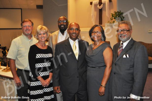 Spencer is recognized by Antioch Baptist Church Pictured (l-r): Gene Mills, Director of Hardeman County Solid Waste; Mitzi Mills, Pastor Michael Williams, former Hardeman County Mayor Willie Spencer, Dixie Spencer and Bishop Jesse Williams.