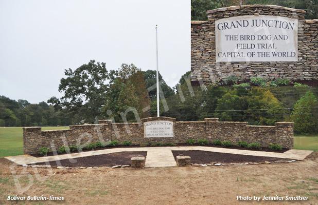 The natural stone wall project designating Grand Junction as The Bird Dog and Field Trial Capital of the World is taking shape as progress continues to be made on the road sign. Pictured is the wall as it now stands with the message designation (inset).