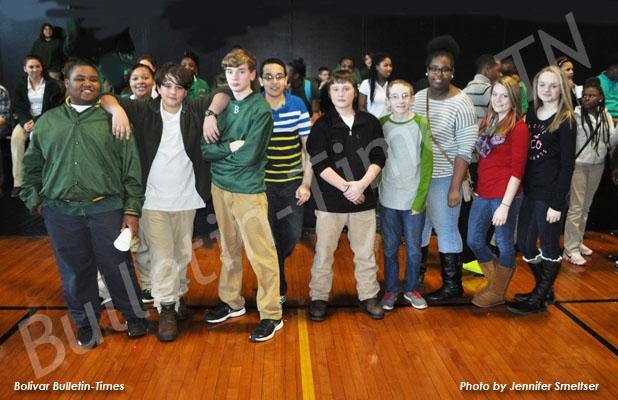 More than 250 students attended the Good Behavior Dance at Bolivar Middle School. Pictured (l-r): Maurterrion Rivers, Hannah Fingers, Bryce Trotter, Elliott Harris, Taylor Burns, Trey Howell, James Terburgh, Kira Clark, Brianna Howell and Libbie Smith.