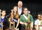 Allen Defends Spelling Bee Title Pictured above right to left (with Hardeman County Superintendent of Schools Warner Ross, II) 1st place Jace Allen of Hornsby, 2nd place Shelby Smith of Hornsby, 3rd place Kaylee Bryant of Bolivar Middle, and 4th place Jaliyah Woods of Bolivar Elementary. Photo by Jessica Simmons.
