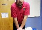 Bradley Peterson, Paramedic Shift Supervisor, is a certified Cardiopulmonary Resuscitation instructor. He’s shown demonstrating the proper chest compression technique to be used when performing CPR.