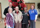 Gary Barrowclough stands behind (l-r) Shirley Hornsby, Roy Hornsby, Emma Haddix, and Maggie Barrowclough.