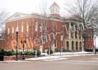 The grounds of the Hardeman County Courthouse were covered with a thin layer of snow on Friday afternoon