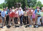 Photo (from left to right): F.L. Crane’s Jonathan Heering, Johnny Crane, Hardeman County Mayor Jimmy Sain, Toone Mayor Joe Jones and F.L. Crane’s Dave Pulse used gold-colored commemorative shovels in the ceremony. 