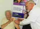 Bill Stone, Reporter, Bolivar Bulletin Times, receives his annual flu shot from Cliff Edwards, Registered Pharmacist, Fred’s Pharmacy in Bolivar.