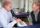 Gerald Wade, shown on left, discusses progress of Grand Junction Depot restoration with Lou Kerns.