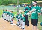David Dorris Logging honors America during the National Anthem. They beat ProtecStor 5-4 in the opening night for the 6U division.