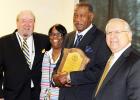 Western Mental Health Institute’s James Earl McGowan has been named 2014 Department of Mental Health and Substance Abuse Employee of the Year. James McGowan (third from left) is pictured with Western Mental Health CEO Roger Pursley (left), McGowan’s supervisor, and Assistant Commissioner of Hospital Services John Arredondo.