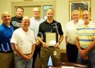 Middleton Mayor Jackie Cox presents resolution to ThyssenKrupp Elevators America, represented by Plant Manager Pat Ginn.